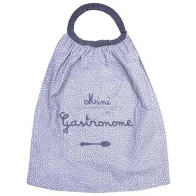 Serviette élastiquée "Mini Gastronome" gris/blanc. Vendu par Rêves de Fil.