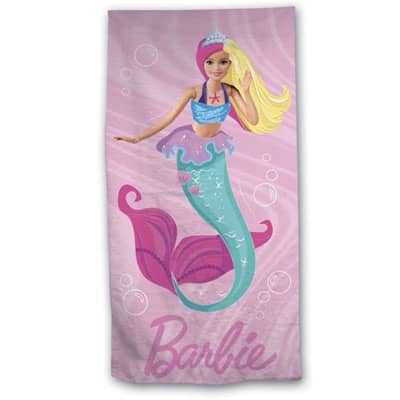 Serviette de bain ou de plage barbie personnalisable, vendu par rêves de fil.