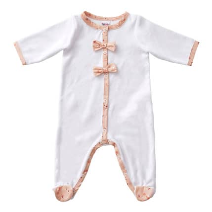 Pyjama - Dors-bien velours à nœuds blanc / nude BB&Co vendu par rêves de fil