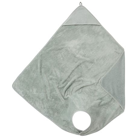 Cape de bain tablier en bambou, dimensions 100x100cm et de couleur vert de gris. Vendu par Rêves de Fil.