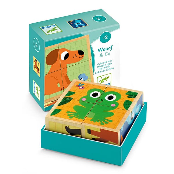 Jeu de cubes en bois WOUAF et CO - Djeco vendu par reves de fil