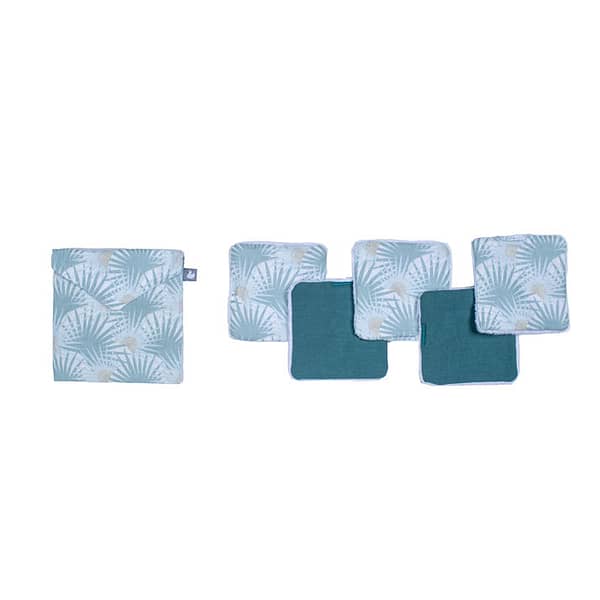 Lingettes lavables avec sa pochette assortie, imprimé Palmiers, couleur vert. Vendu par Rêves de fil.